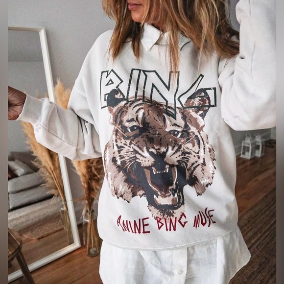Anine Bing Tops - Anine Bing White Tiger Graphic Sweatshirt